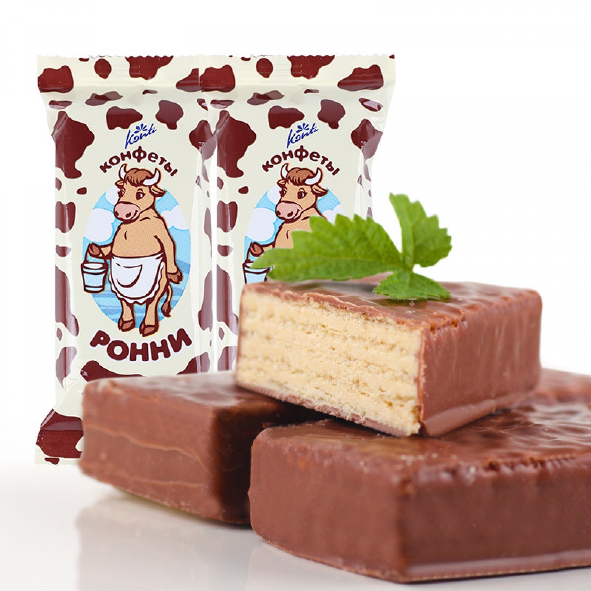 兰蔻 | 俄罗斯进口零食品 POHHN小牛大奶牛巧克力威化夹心饼干15包约500g 500g/袋 约15包